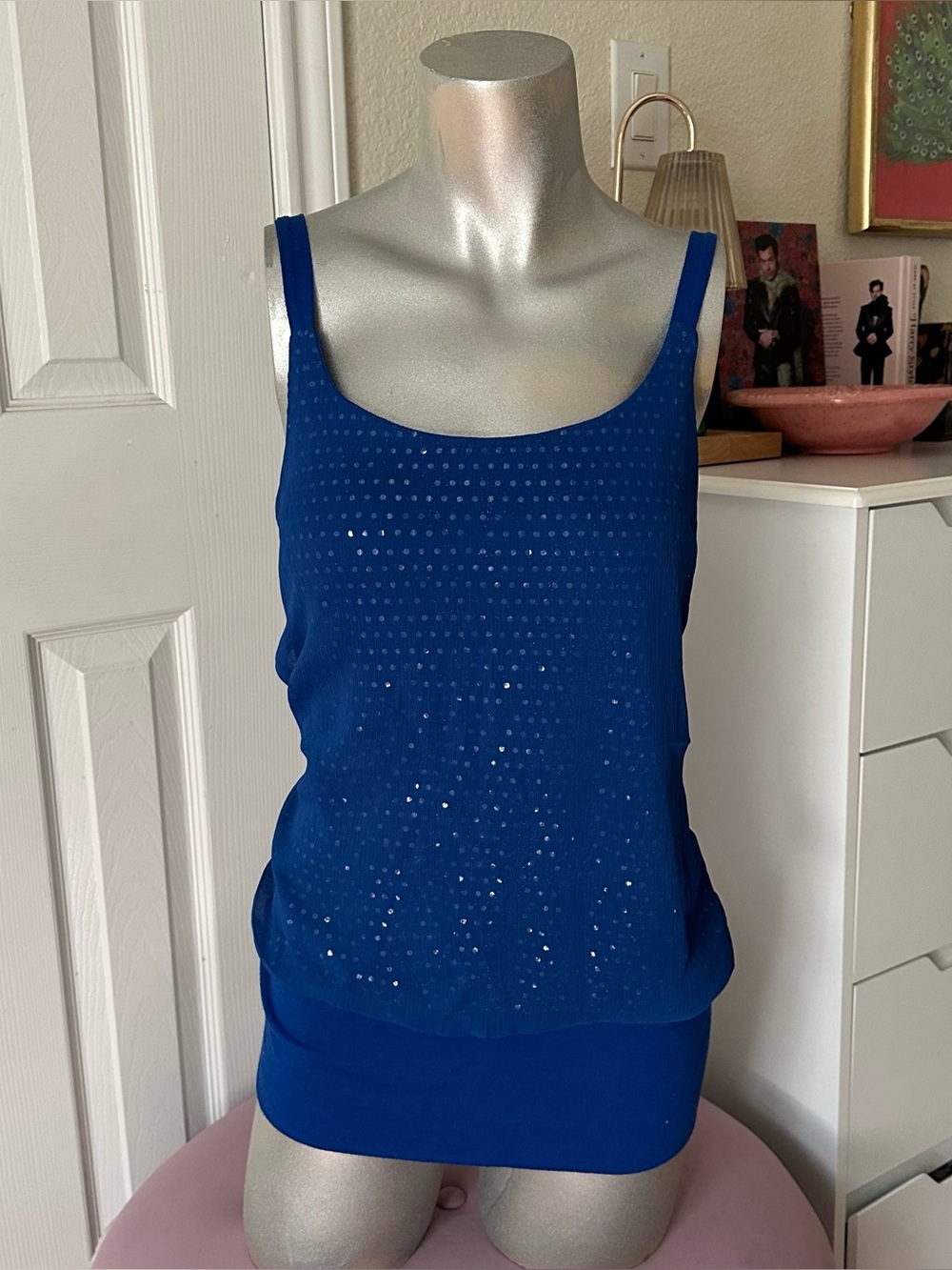 Y2K Studio Y Cobalt Blue Shimmery Polka Dot Bubble Top